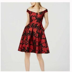 Calvin Klein Womens Red Floral Sleeveless Knee Length Fit Flare Dress Size 8